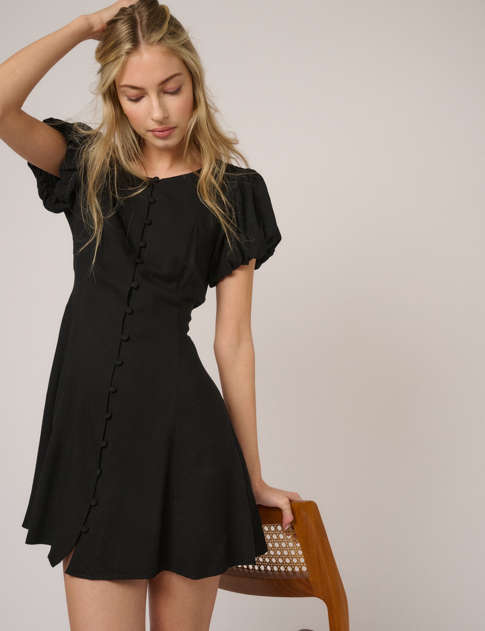 Black Balloon Sleeve Lillie Mini Dress
